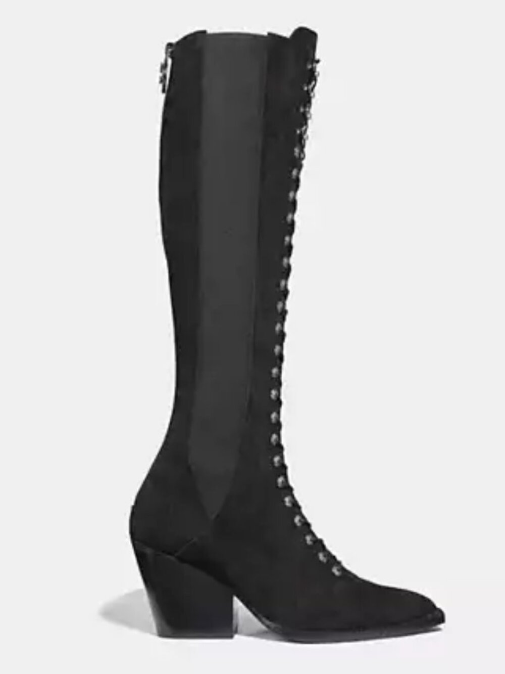 Womens Coach Lace-Up Black Suede Western Style Tall Boot 7.5 - Picture 2 of 16